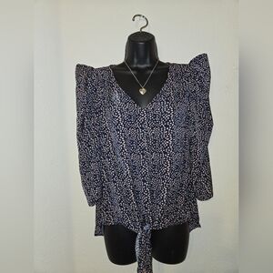 Hayden Navy and Tan Patterned Blouse
